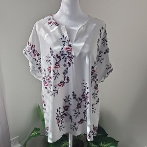 Floral Print Women's Top - White and Red